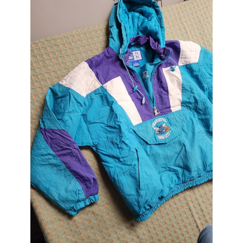 Vintage Charlotte Hornets Jacket Mens L NBA Basketball Starter Pullover 90s